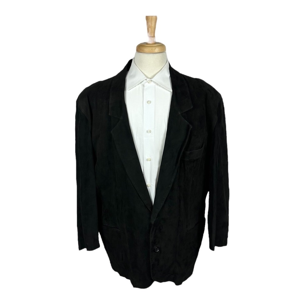 Bally of Switzerland Vtg Black Pure Leather Mens Blazer Size 46R Excellent